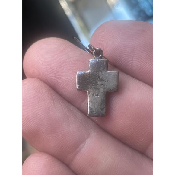 silver cross earrings with inlaid mother of pearl earrings vintage jewelry  .925 - Picture 7 of 7